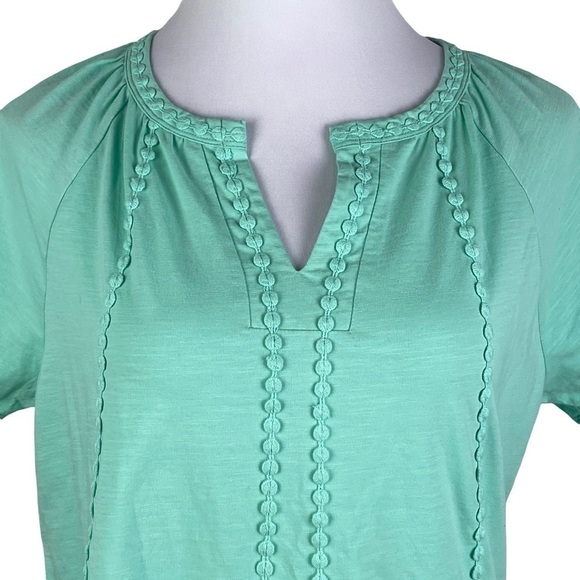 1775 Light Green Split V-Neck Short Sleeve Blouse Women's Medium - Picture 3 of 7